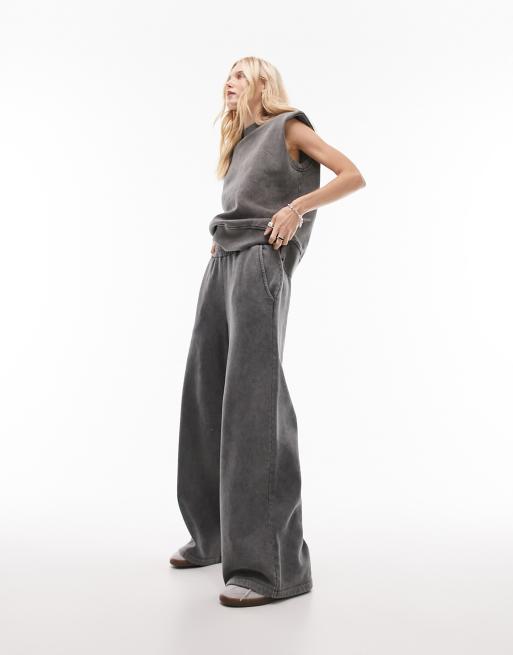 Topshop 80s premium acid wash sweatpants in washed charcoal - part of a set