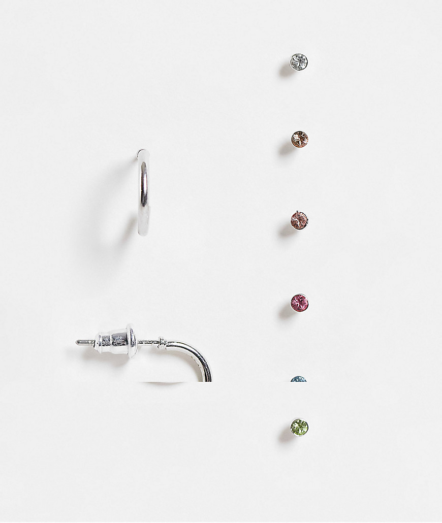 Topshop – 8er-Multipack Ohrringe mit Ohrsteckern und offenen Creolen in Silber und Pastellfarben