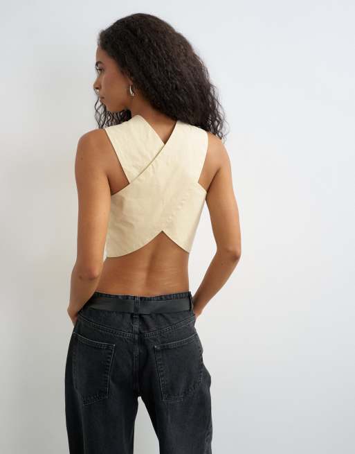 Topshop 90-tals topp med cutaway i buttermilk, 2 av 4