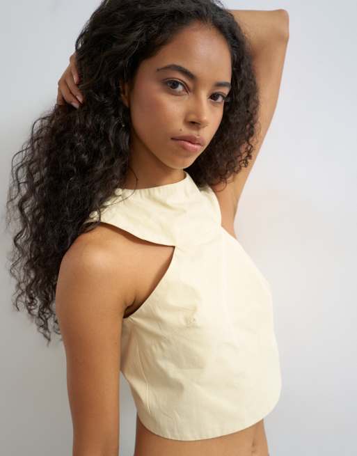 Topshop 90-tals topp med cutaway i buttermilk, 3 av 4