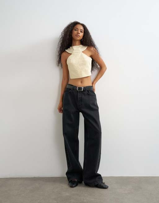 Topshop 90-tals topp med cutaway i buttermilk, 4 av 4