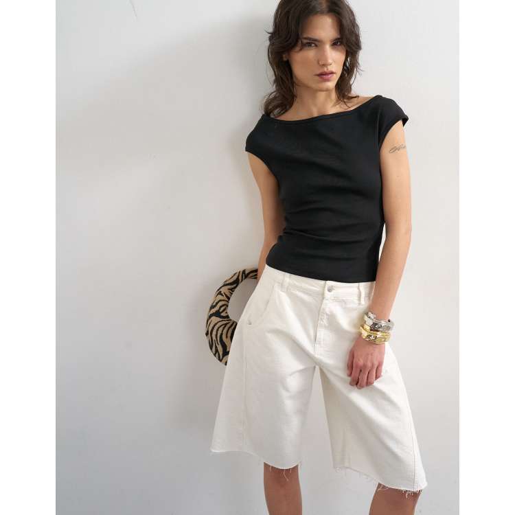 Topshop 90's boat neck tank top in black | ASOS