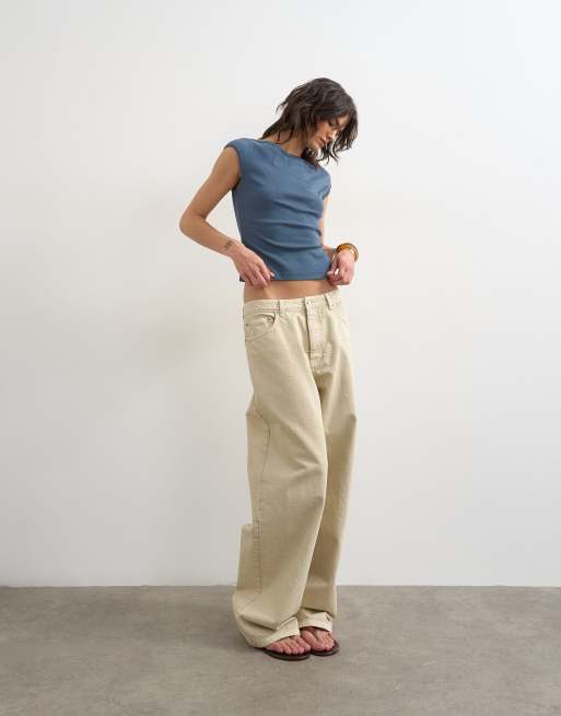 Topshop 90s boat neck top in deep blue from Topshop