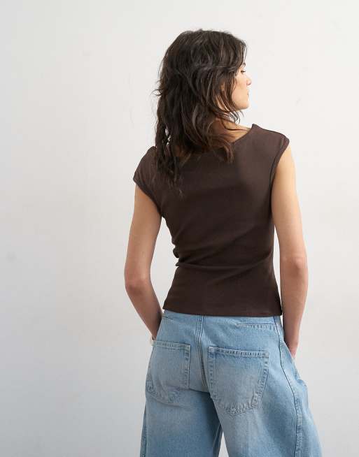 Topshop 90's boat neck vest in dark chocolate, 4 of 4