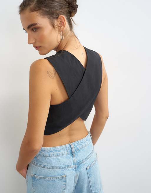 Topshop 90s cutaway top in black, 2 of 4