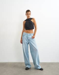 Model wearing 90s cutaway top in black