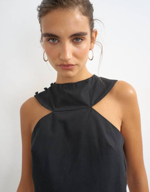 Topshop 90s cutaway top in black, 4 of 4