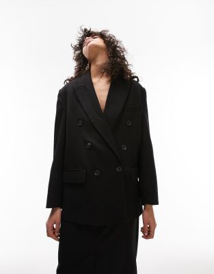 Topshop 90's Double Breasted 6 Button Blazer In Black - Part Of A Set In Black