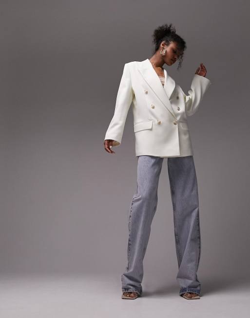 Topshop 90s double breasted 6 button blazer in cream - part of a set