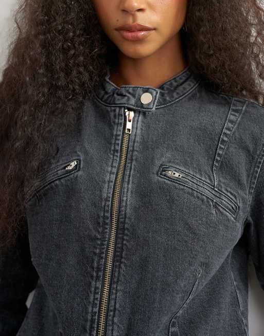 Topshop 90s fitted jacked in washed black , 3 of 4