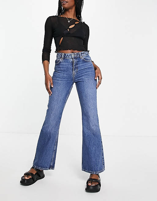 Topshop 90s flare jean in mid blue | ASOS