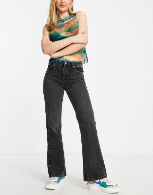 Topshop 90s Flare Jean In Washed Black In Black