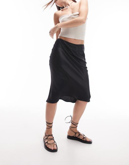 Topshop 90s length bias skirt in black