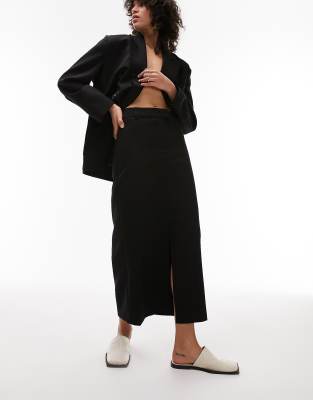 Topshop 90's Midaxi Tailored Skirt In Black - Part Of A Set In Black