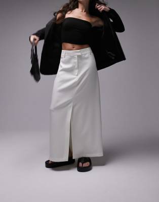 Topshop 90s Midaxi Tailored Skirt In Cream - Part Of A Set-white In White