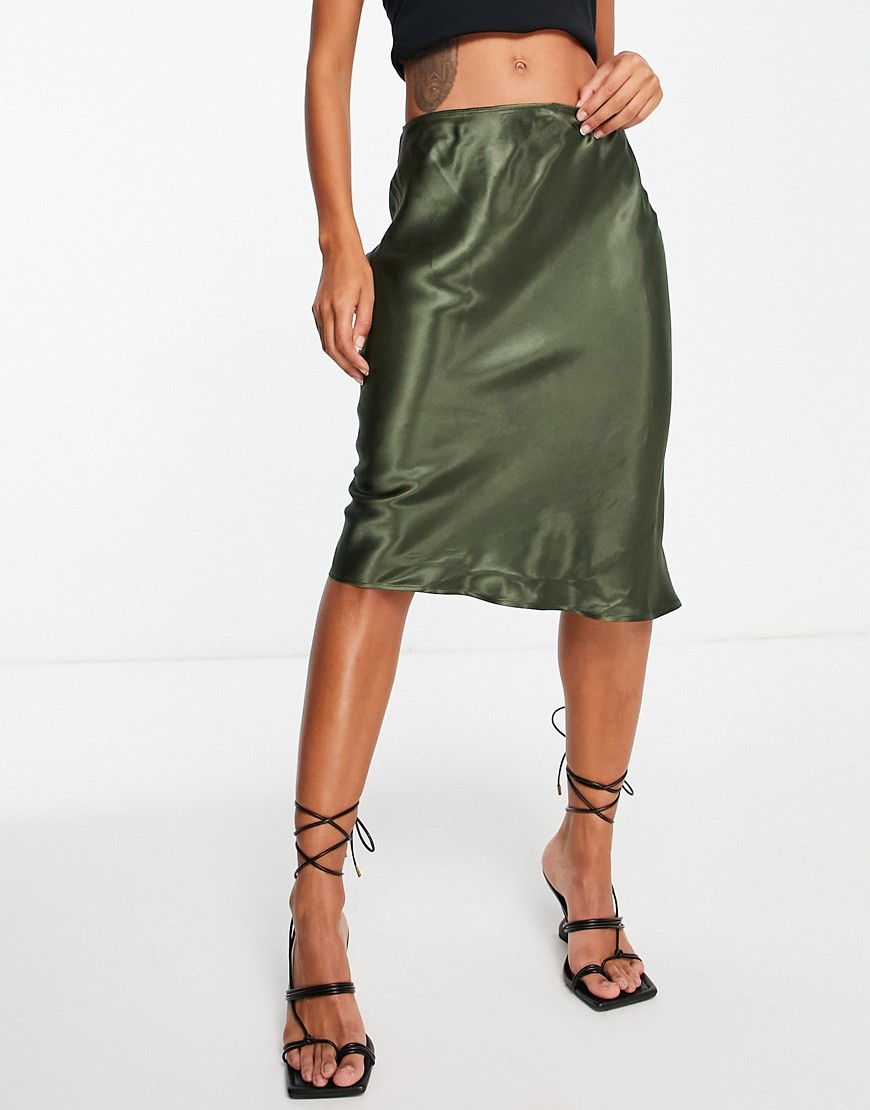 Topshop 90s short midi skirt in khaki-Green