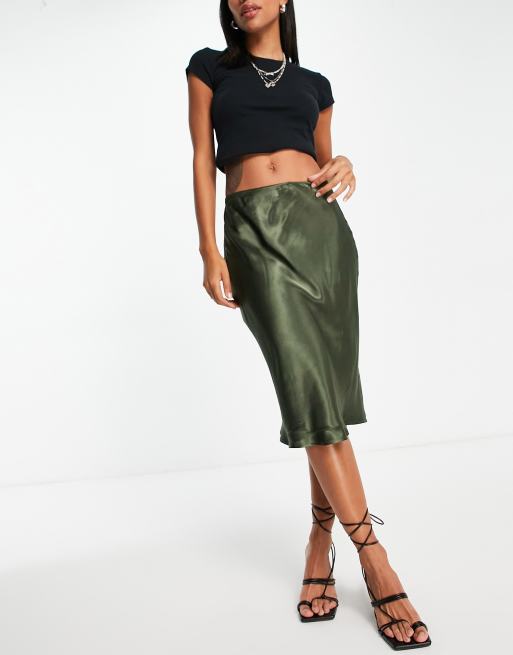 Topshop 90s short midi skirt in khaki