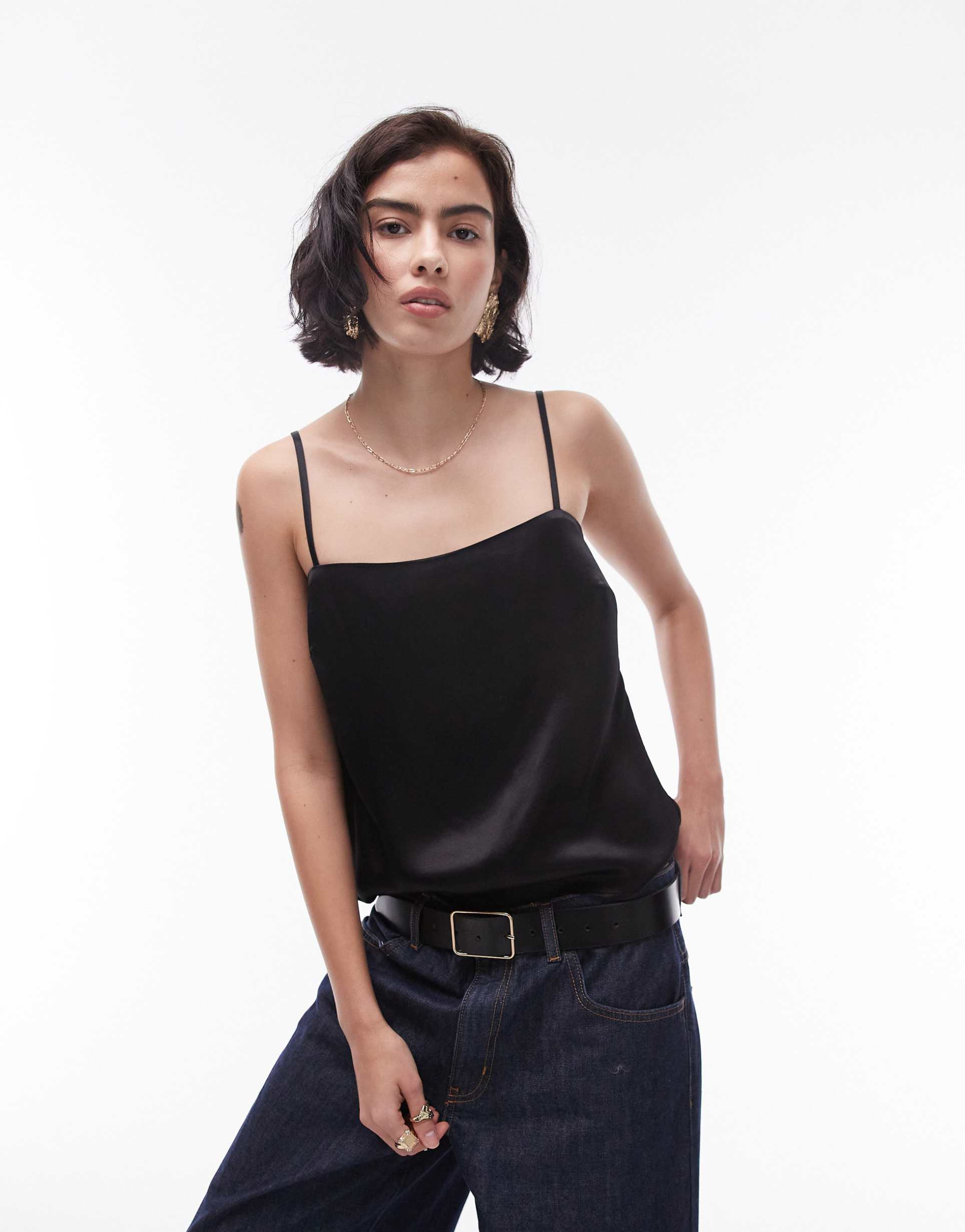topshop 90s spaghetti strap cami top in black