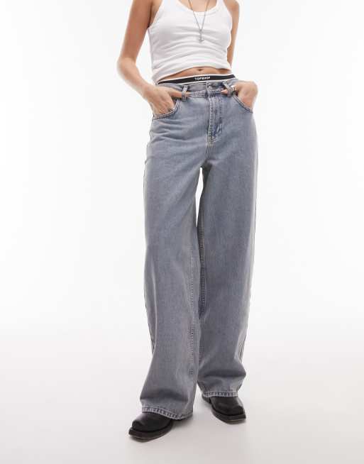 Topshop Tall cinch back jeans in dirty bleach