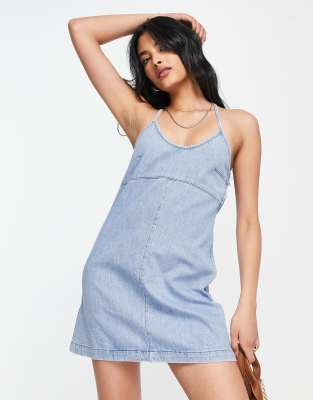 Topshop 90s strappy denim dress in bleach | ASOS