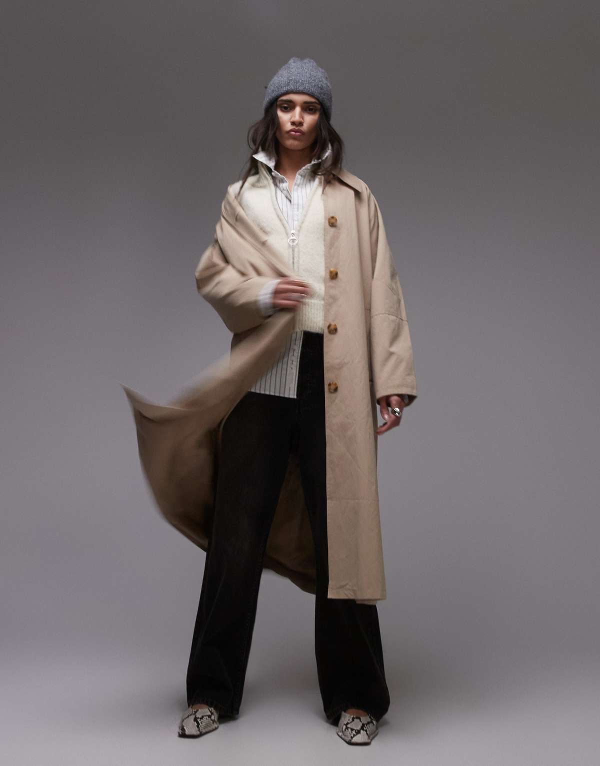 Topshop 90s trench coat in stone