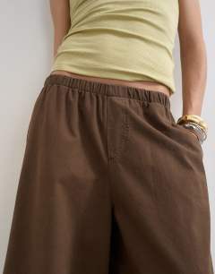 Model wearing A line culotte in chocolate