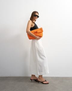 Model wearing A line culotte in ecru