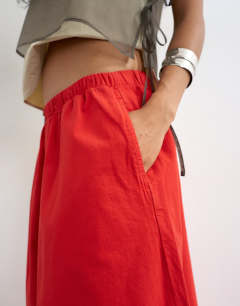 Model wearing A line culotte in red