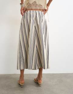 Model wearing A line culotte in stripe