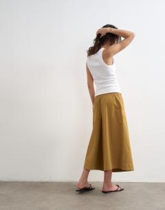 Model wearing A line culotte in tan