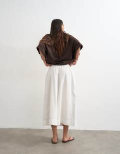 Model wearing A line culotte in white