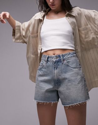 Topshop denim a-line shorts in dirty bleach