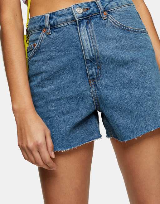 Topshop a-line denim shorts in mid blue