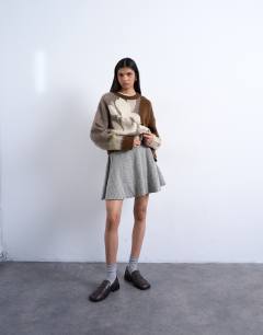 A-line flippy mini skirt in mono herringbone