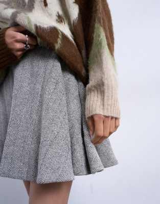 Topshop A-line Flippy Mini Skirt In Brown