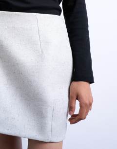 Model wearing A line mini skirt in grey