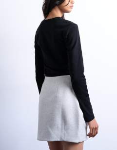 Model wearing A line mini skirt in grey