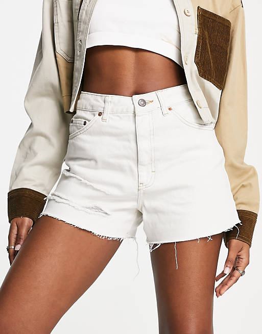 Topshop a-line mom shorts with rips in white