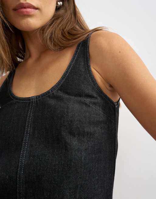 Topshop A-line scoop mini denim dress in black rinse, 3 of 4