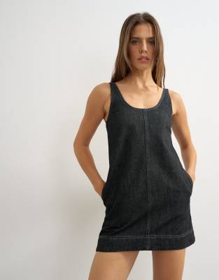 Topshop A-line Scoop Mini Dress In Black
