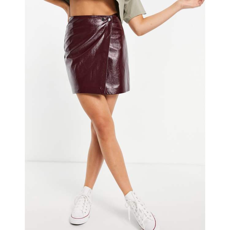 Burgundy faux leather on sale vinyl mini skirt