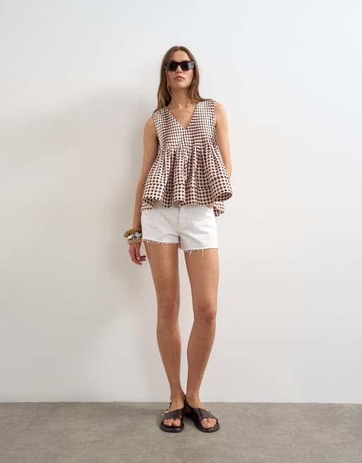Topshop – A-Linien-Oberteil mit V-Ausschnitt, Biesendetail und Vichy-Karo , 2 von 4