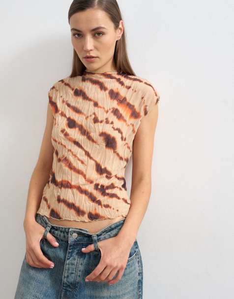 Topshop - Aansluitend T-shirt van gekreukt mesh met dierenprint - view 1
