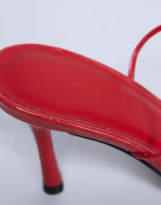 Topshop – Abbie – Czerwone sandały z pasków na obcasie, 3 z 4