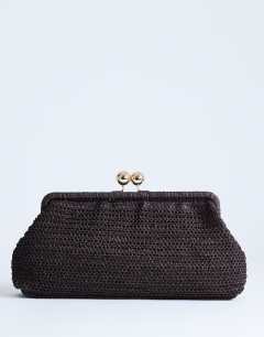 Abbie medium woven clutch bag in chocolate