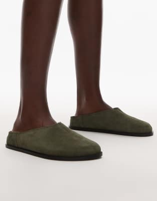 Topshop - Abbie - Mules en daim - Kaki-Vert