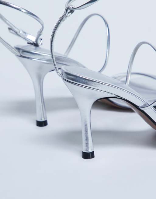 Topshop - Abbie - Sandali argentati con tacco e fascette sottili, 3 di 4