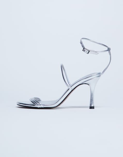 Topshop Abbie strappy mid heel sandals in silver - view 1