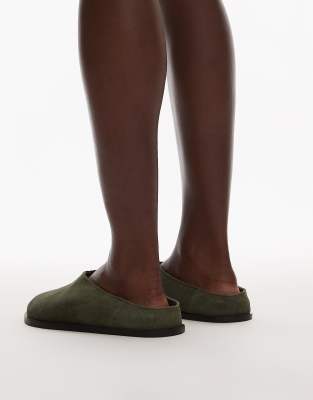 Topshop Abbie Suede Mules In Green