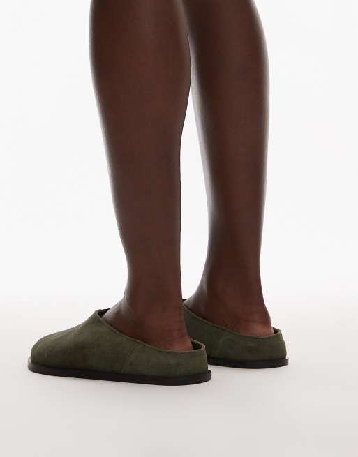 Topshop Abbie suede mules in khaki